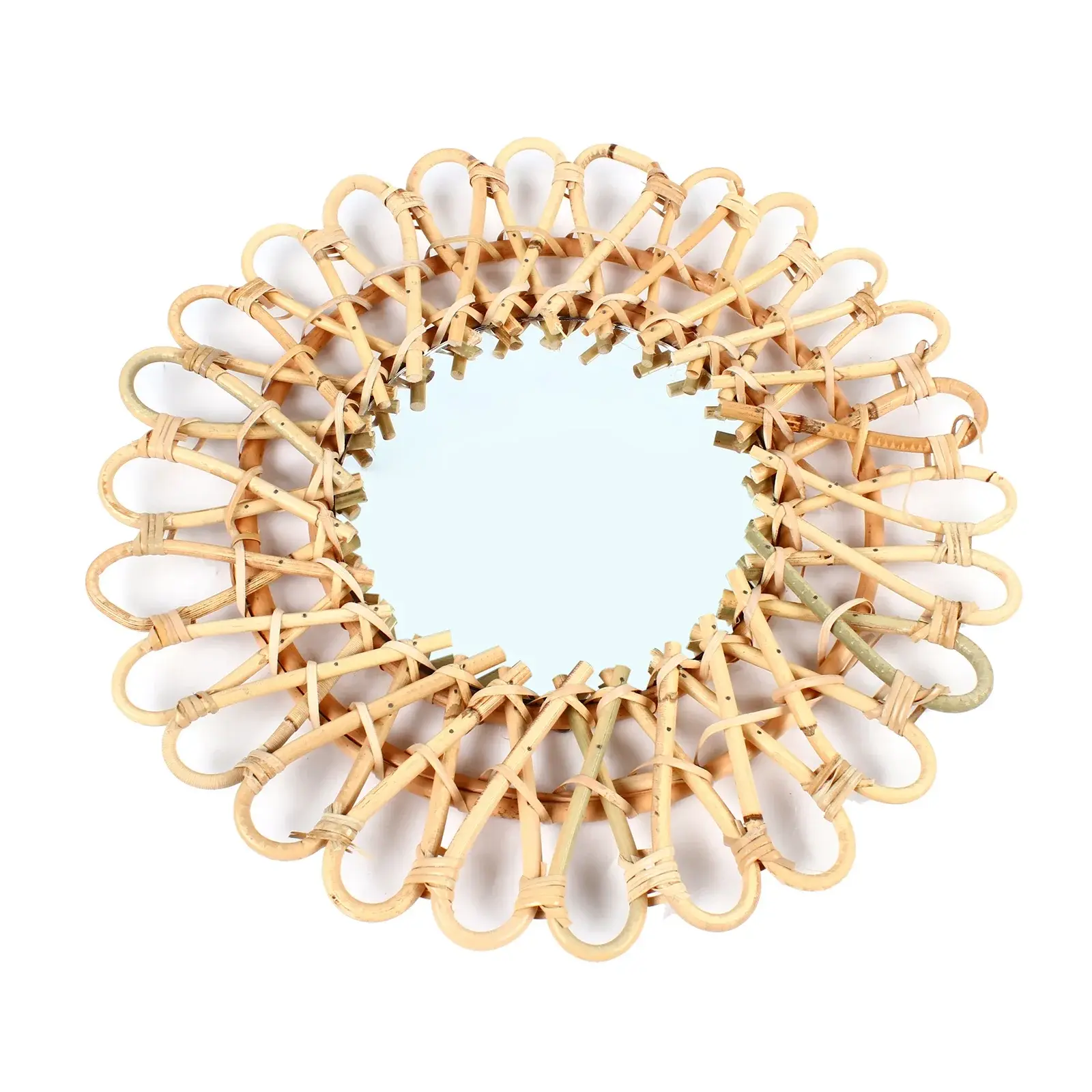 Boho Rattan Sunflower Wall Mirror - Circular Hanging Mirror