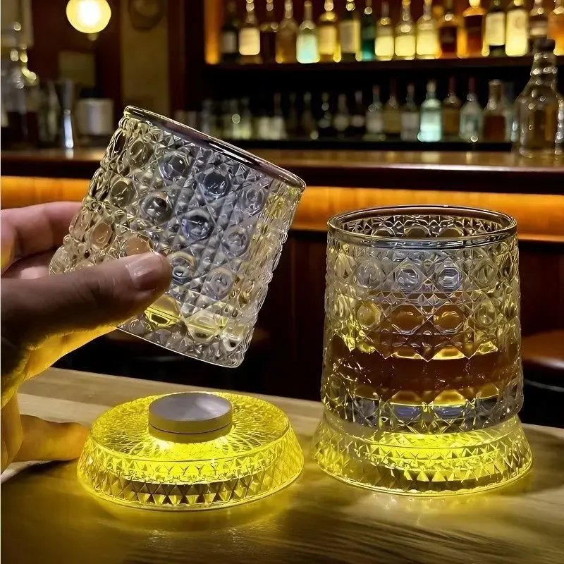 360° Rotating LED Crystal Glass Cup – Multicolor Light Up Whiskey Cocktail Glass, Unique Party & Gift Idea