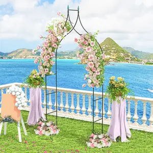 COSTWAY - 9.5 Feet Decorative Metal Garden Arch for Vine Rose Climbing Wedding Ceremony Party Decoration