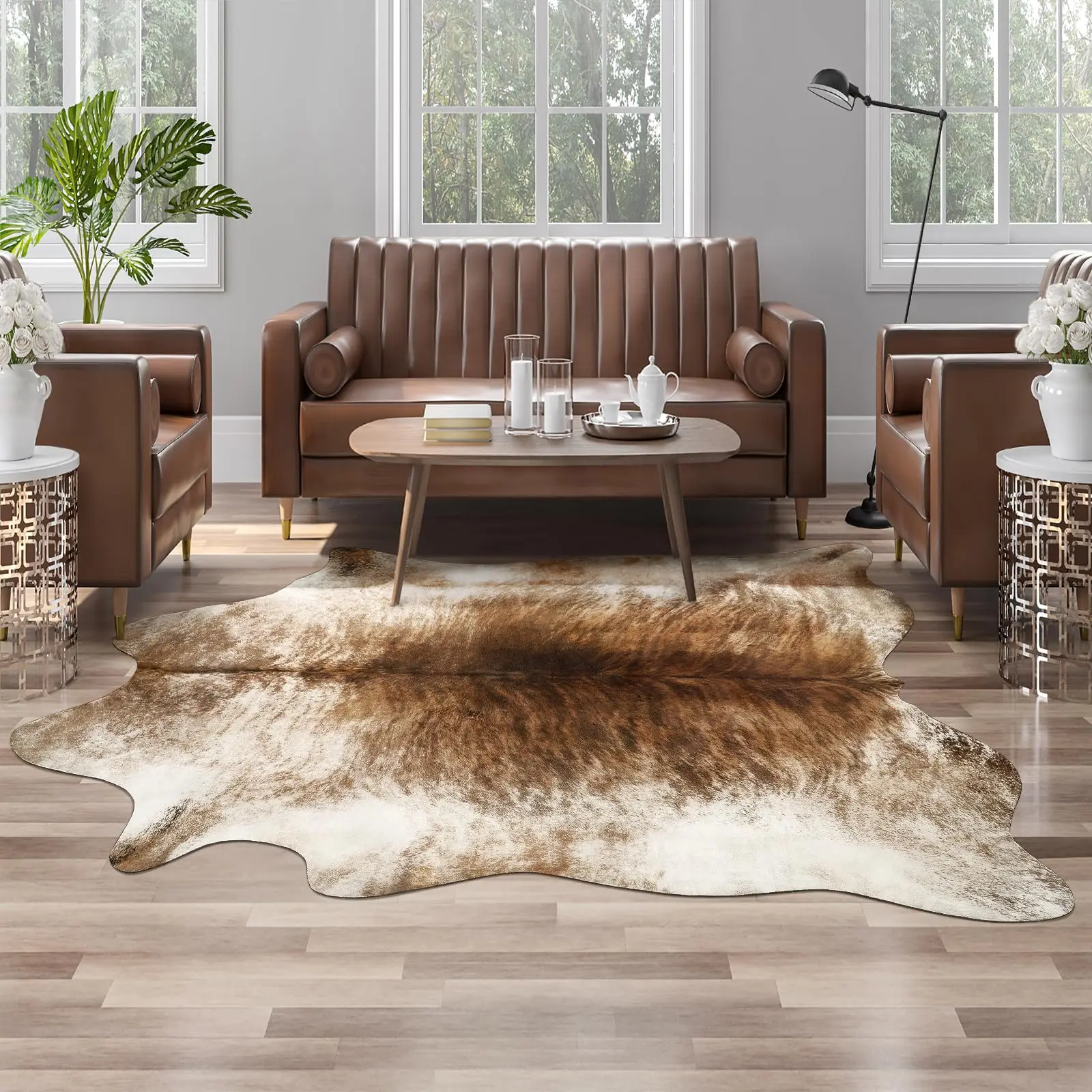 LOCHAS Premium 100% Polyester Animal-Themed Cow-Printed Flat Weave Decorative Rug - Western Retro, Soft, Durable, Easy-Care Fur-Like Rug for Bedroom, Living Room, Rugs For Bedroom