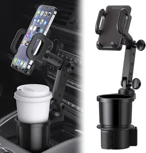 Car Cup Holder Phone Mount, 2 in 1 Universal Cell Phone Mount for Car Accessories Adjustable Silicone Smartphone Cellphone Stand