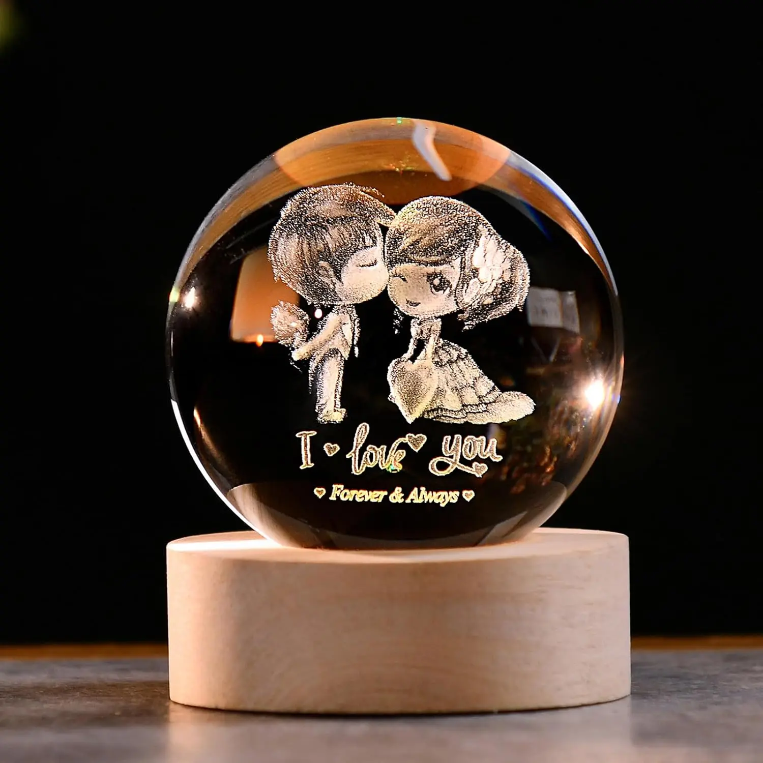 2.36" Engraved 3D Couple Crystal Ball, Home Decor Collectible Gift for Newlywed Couples, Romantic Home Supply Present