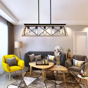 Rustic Style Kitchen Island Pendant Light, Lantern Design, 5 Lights, Adjustable Lighting Chain