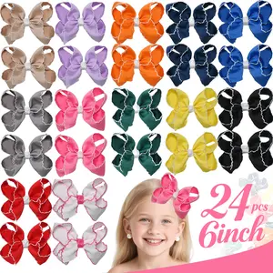 24Pcs 6 Inch Hot Classic Lace Bow Hair Accessories, Baby Girl Boutique Hair Accessories Set, Boutique Hair Bows, Grosgrain Bow, Big Bow, Hair Clips, TikTok Hot Seller,Christmas and New Year gifts  #Summervibes
