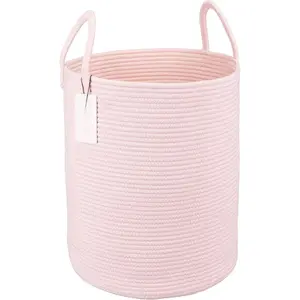 Cotton Rope Laundry Basket Hamper for Girls    Hamper Bin Woven Storage Basket for Living Room Girls room Boho Tall Rope Baskets for Blanket Toys Large light pink