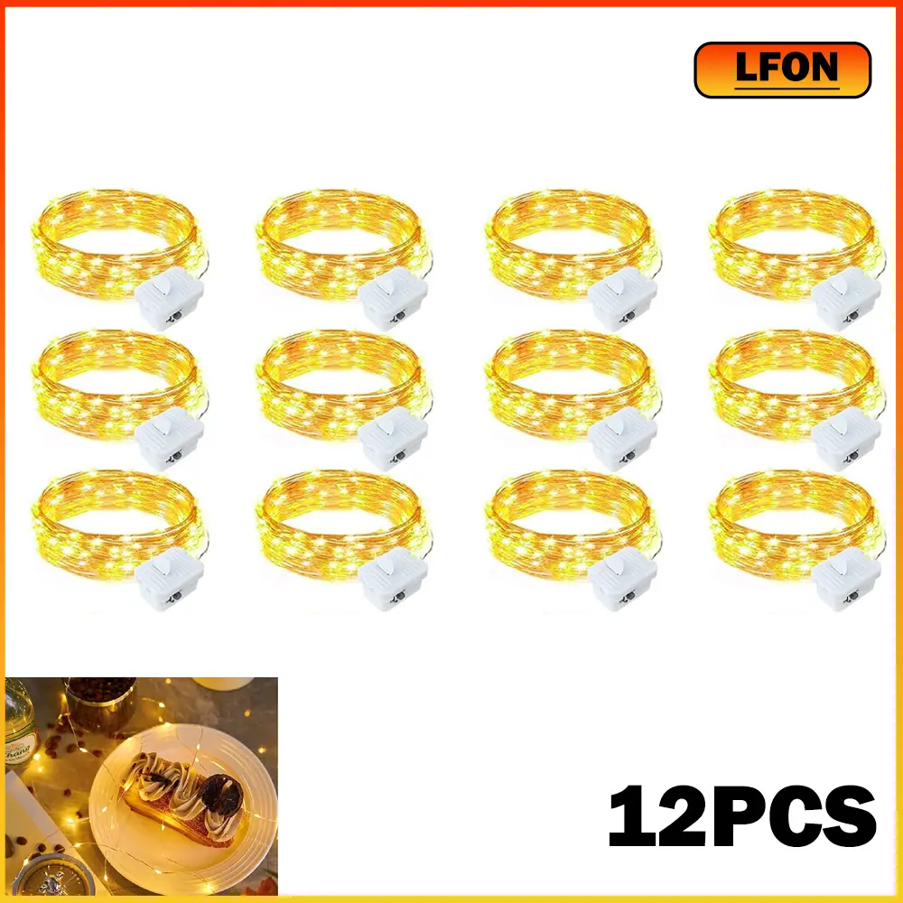 12Pack Fairy Lights Battery Operated [3 Modes], 7ft 20 Led Twinkle Lights String Lights Waterproof Bulk Small Mini Silver Wire for Christmas Mason Jars Wedding Table Centerpiece, Warm White Bright Led Super Bright Flowers Ambience