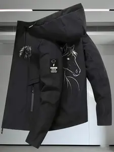 Women s Trendy Hooded Jacket Long Sleeve 2 Colors Available With Horse Head Line Art Print Easy Pull Zipper Pockets Loose Fit Soft Fabric Minimalist Design Casual Versatile Daily Commute Weekend Outings Streetwear Fashion Outerwear Womenswear Tops