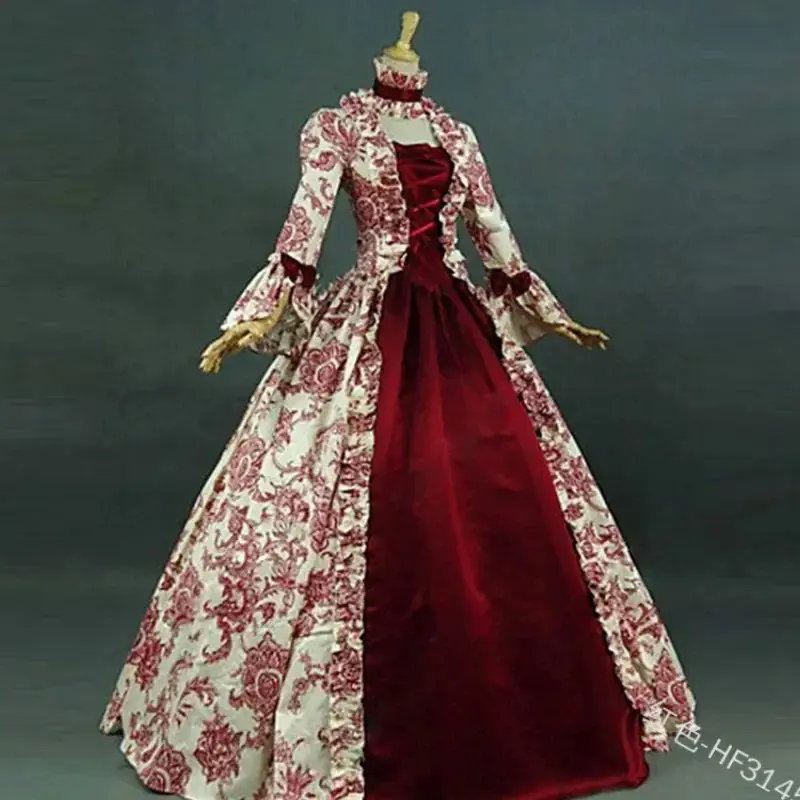 Women Cosplay Marie Antoinette Dress Medieval Flare Sleeve Victorian Party Formal Gown Renaissance Gothic Floral Robe Plus Size