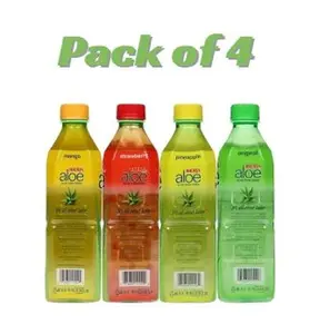 Iberia Aloe Vera Drink with Pure Aloe Pulp Variety Pack – 4 Bottles (1 Each: Original, Mango, Pineapple, Strawberry)