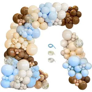 148pcs Brown Coffee Blue Balloons Garland Arch Kit, Boho Tan Teddy Bear We Can Bearly Wait Shower Gender Reveal Birthday Wedding Party Supplies Decorations