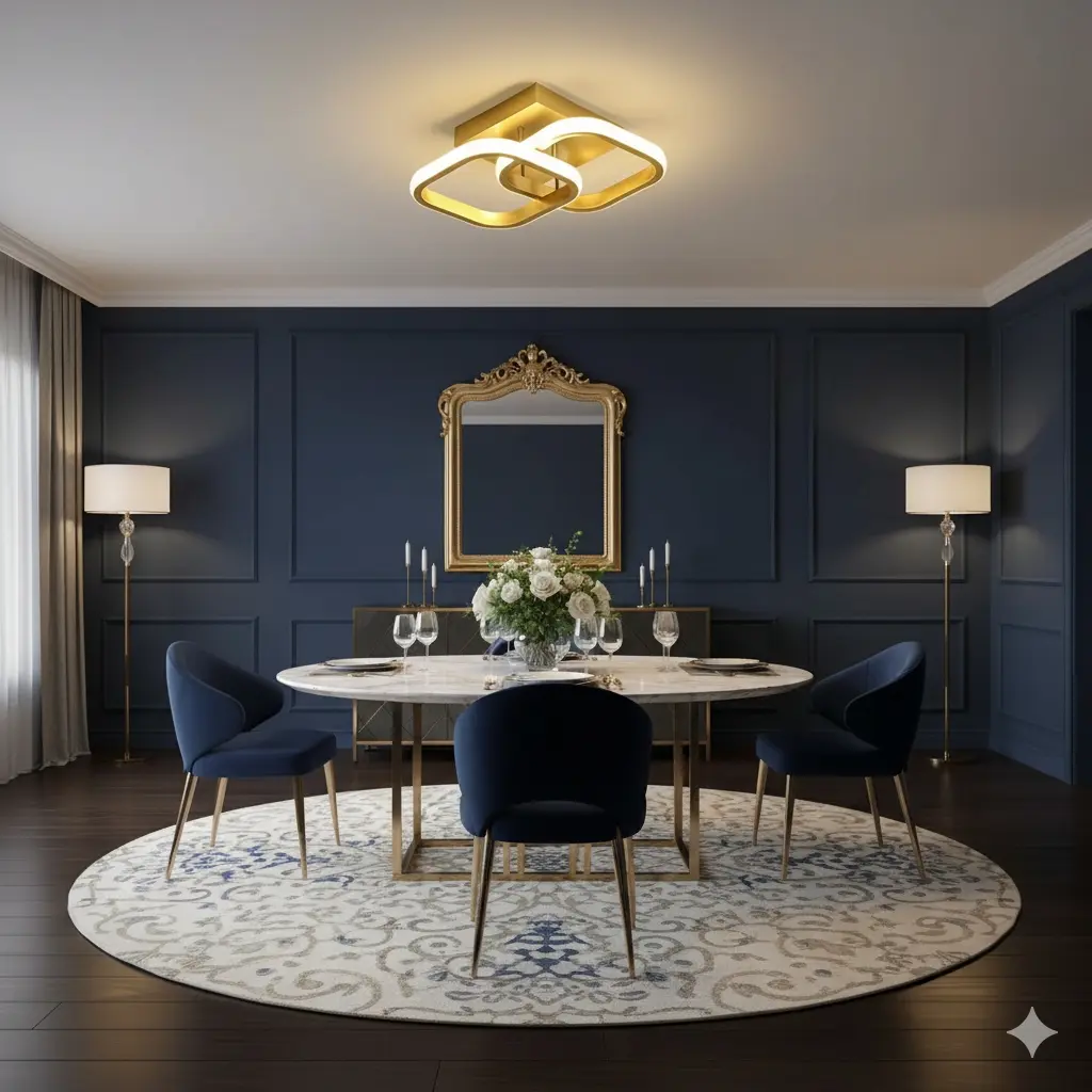 Modern Square Ceiling Light, LED Golden Chandelier Home Decor Light for Bedroom Living Room Hallway Kitchen Bathroom, Single Pack, LED Lighting