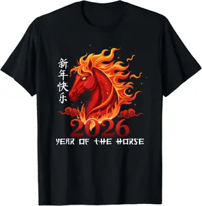Year of The Horse 2026 Lunar Chinese New Year Fire Horse T-Shirt for Festive Celebrations