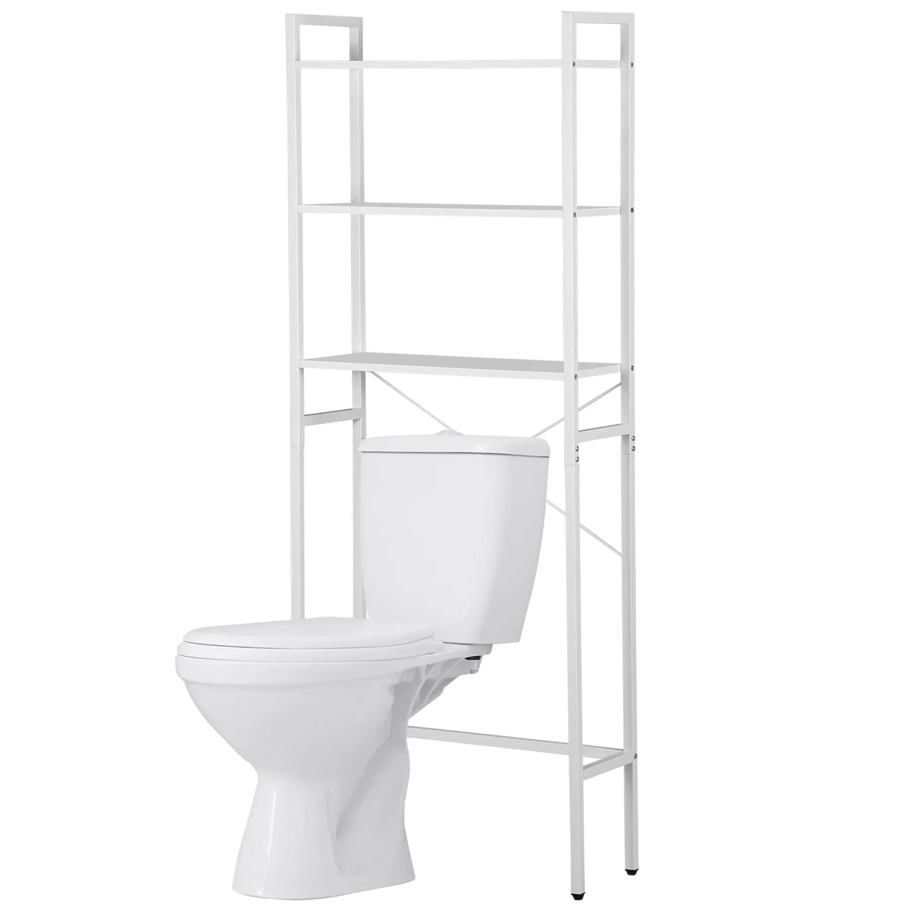 Segawe MDF Wood Over-the-Toilet Organizer Bathroom Rack Set - 3-Tier Shelves with X-Shaped Stability, Tank-Fit Legs, Metal Legs Support Weight, Large Capacity White Home Decor Bathroom Organizing Accessories