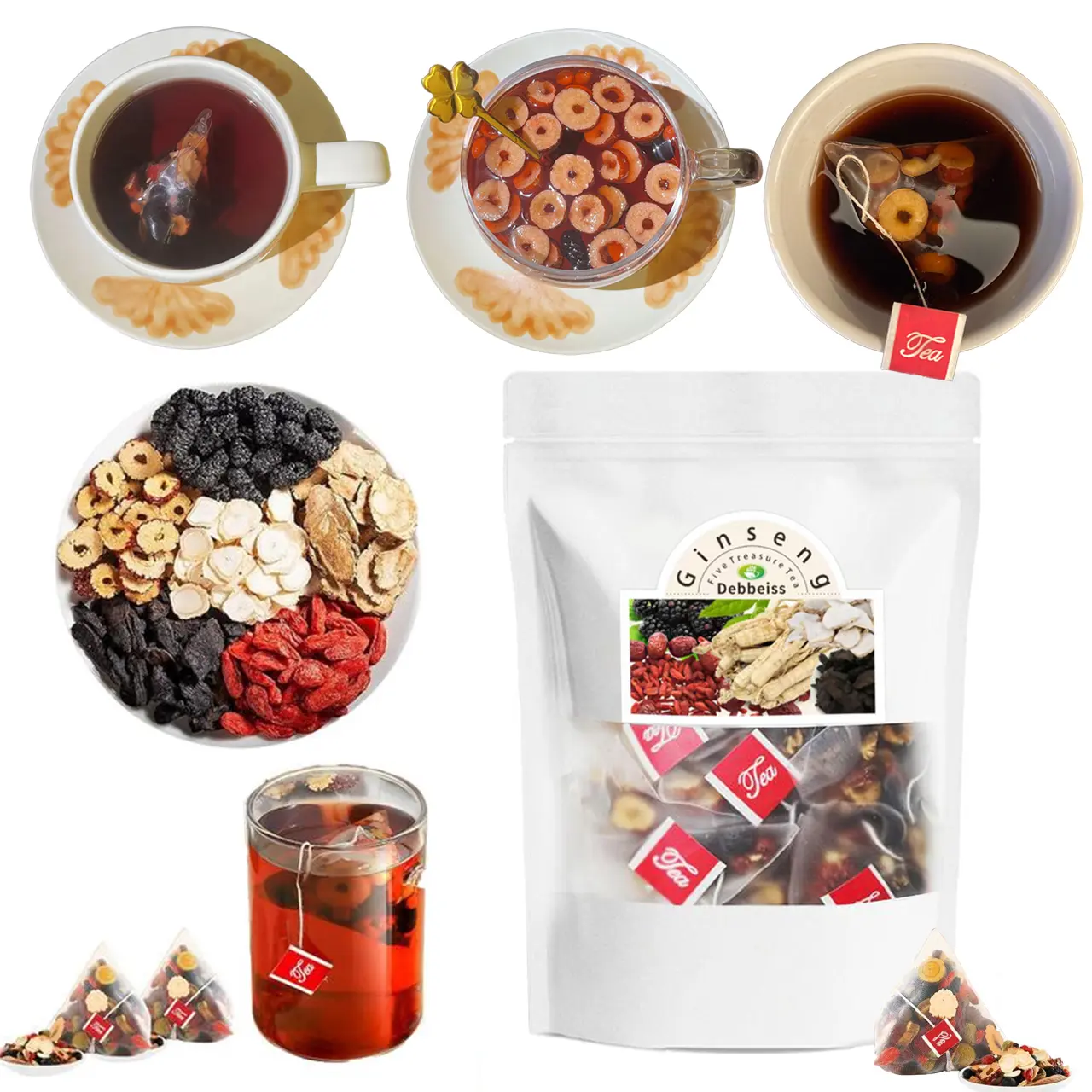 Kidney tea formula Ginseng  - Five Treasure Tea Combination Scented Tea Treasure Tea RedDate Wolfberry Tea Men's Tea Health TeaMulberry Herbal Formula Happiness Tea