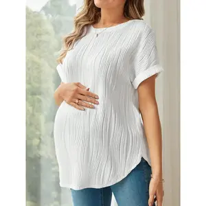 Maternity Short-Sleeve Crew Neck Tops - Casual Summer White, Black T-Shirts, Maternity Blouses, Short Sleeve Tops