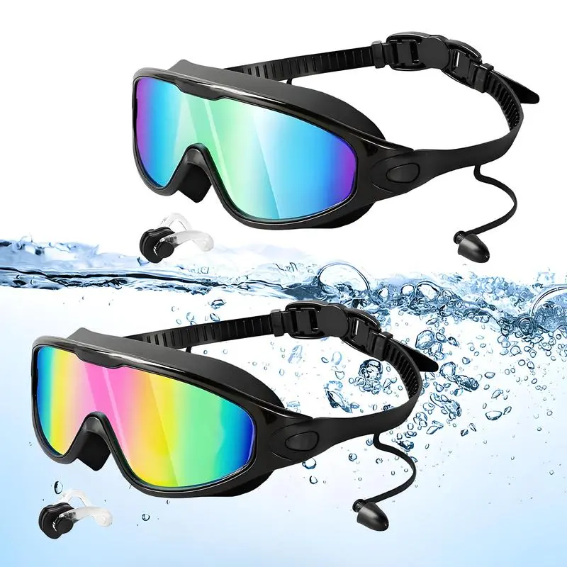 Swim Goggles 2 Pack, Wide View Anti Fog & UV, Best Swimming Goggles for Adults with Comfort and Fit, No Leaking Water Goggles, Diving Goggles with Hydrodynamic Design & Micro-Fin Technology, Anti Turbulence Pool Goggles for Men Women Youth