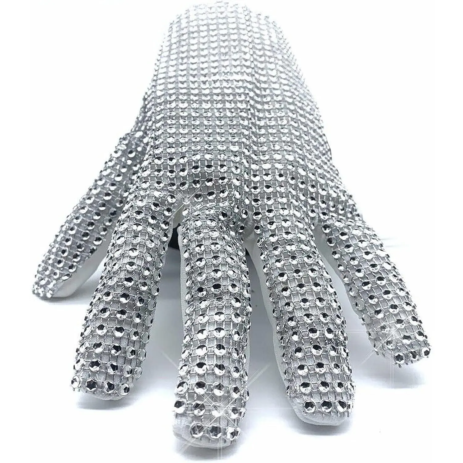 Retro Pop Star Cotton Gloves with Shiny Sequin, Silver Perfect for Halloween Christmas Party Adults Handmade Collectible (Left hand, for male)