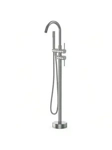【Christmas Gift】Silver Freestanding Bathtub Faucet with Handheld Shower Mixer, Silicone Stainless, High Flow, Brushed Nickel Finish, Vertical Design Steel Installation Spray
