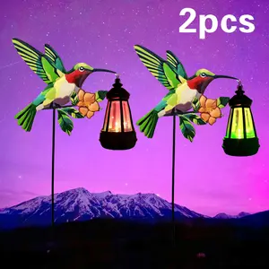 1/2 Hummingbird Courtyard Solar Light, Solar Outdoor Light Waterproof IP44 Decoration, with Warm White/Color Lantern, Cute Solar Garden Light, Courtyard Outdoor Decorative Chandelier, Pathway, Lawn, Festival Light Decoration, Gift for Men Women