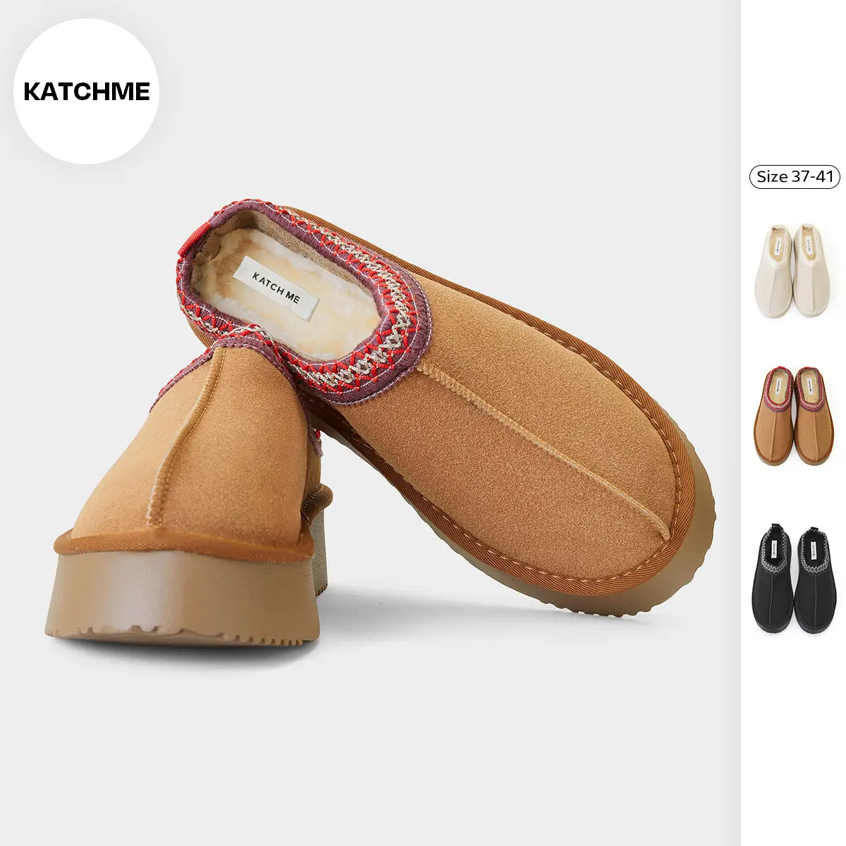 KatchMe Women's Comfort Plush Faux Fur Platform Warm Slippers, Winter Suede Non-Slip Footwear, Classic Slip-On with Chunky Sole, Thermal Boots