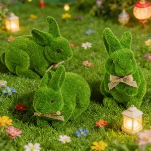 Easter Realistic Plush Rabbit Garden Ornament, Creative Home Gardening Animal Decoration, Moss Bunny Figurine for Easter Decor