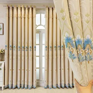European Embroidered Blackout Window Curtain, Upgrade Curtain, UV Protection Drapes for Living Room Bedroom Office Balcony, Home Decor Ideal Choice