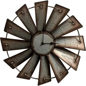 Metal Windmill Wall Clock. Featuring distressed blades with stamped Roman numerals for an antique appeal, it's available in three sizes to choose.