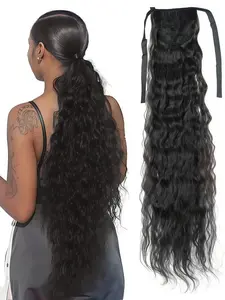 34 Inch Drawstring Ponytail Extension, Extra Long Curly Wavy Synthetic Hairpiece, Headband Style Ponytail Wig for Women