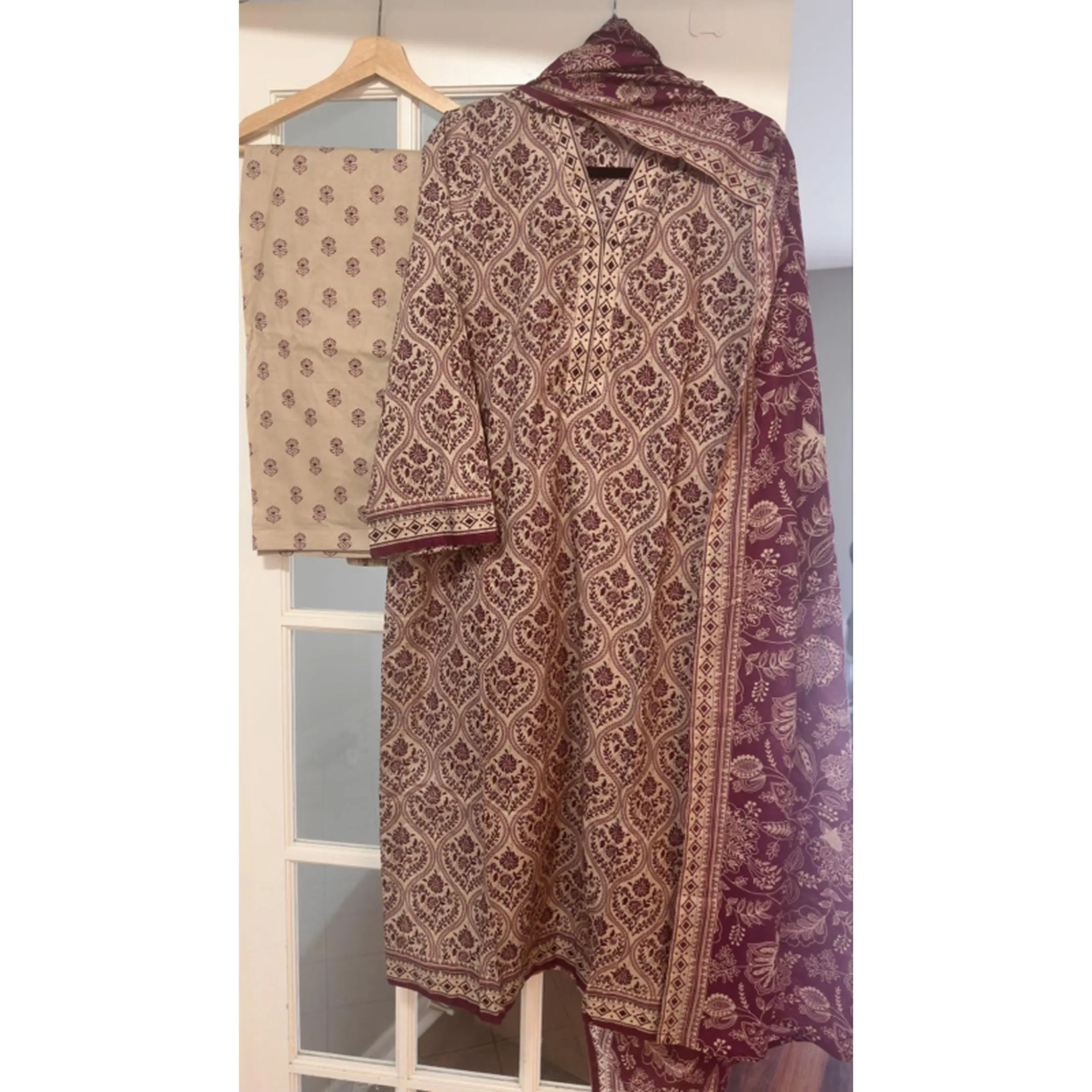 Lady's Tawakkal Lawn 3-Piece Casual Dress Set, Large Size, Everyday Clothes with Shirt & Shalwar
