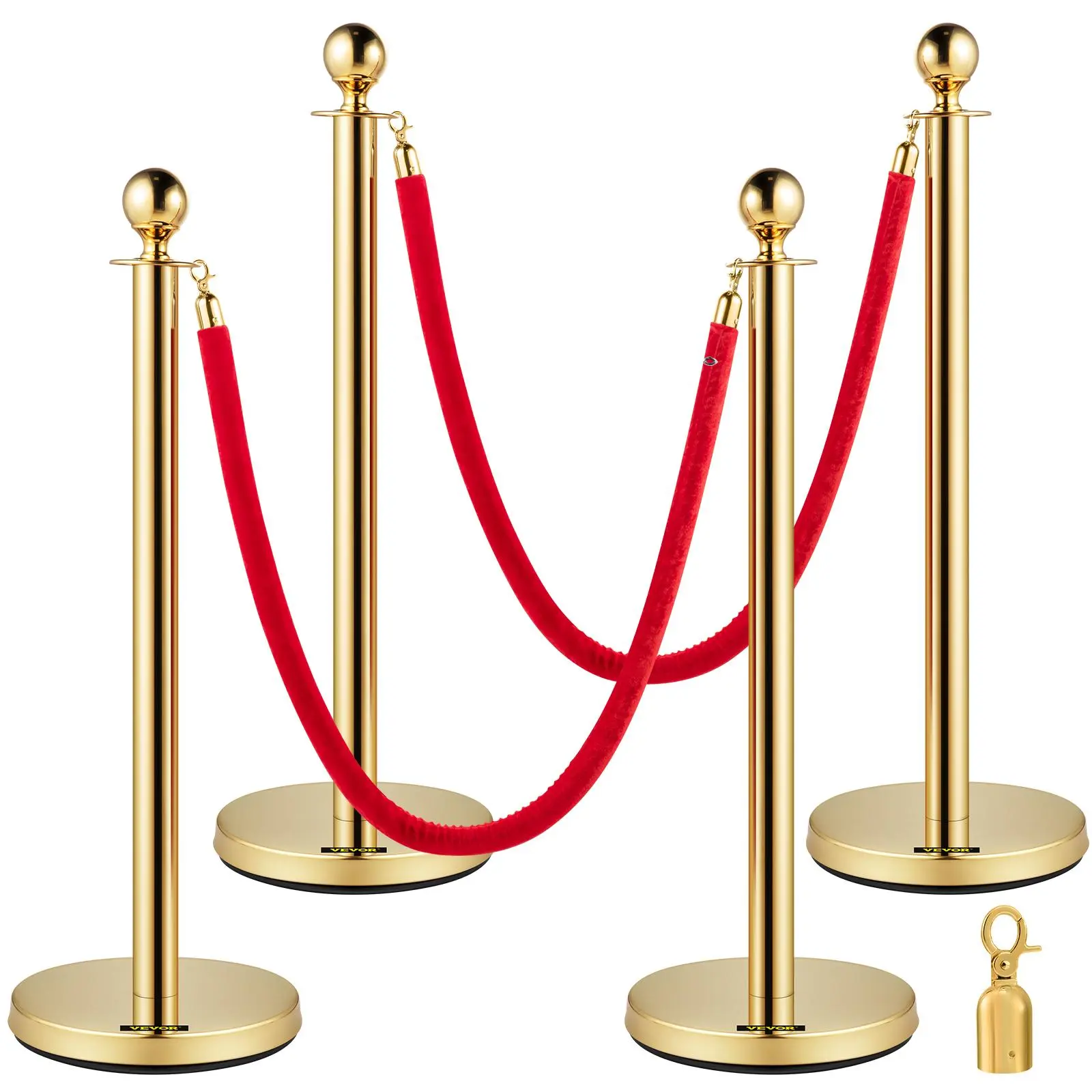 【summerfinds】VEVOR Crowd Control Stanchion, Set of 4 Pieces Stanchion Set, Stanchion Set with 5 ft/1.5 m Red Velvet Rope, Crowd Control Barrier