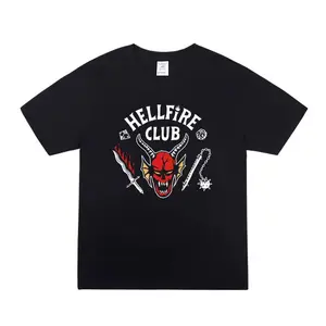 Stranger Things Hellfire Club T-Shirt Short Sleeve Medium Size Black Tee with Iconic Logo Design for Fans casual graphic short sleeve tee menswear graphic t-shirt Men's Soft Cotton Crewneck T-Shirts adult funny t-shirt