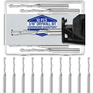 10 count Drywall Router Bits 3/16 Drywall Drill  Bits M2 Speed Steel Spiral Downward Router Cutout Rotary Guidepoint Drill Tool