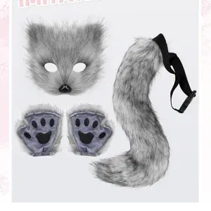 3-Piece Fox Mask Glove Tail Set, Plush Masks and Finger Gloves, Perfect for Carnival Halloween Costumes, Ideal for Easter Celebrations, Festival Party Supplies, Accessories
