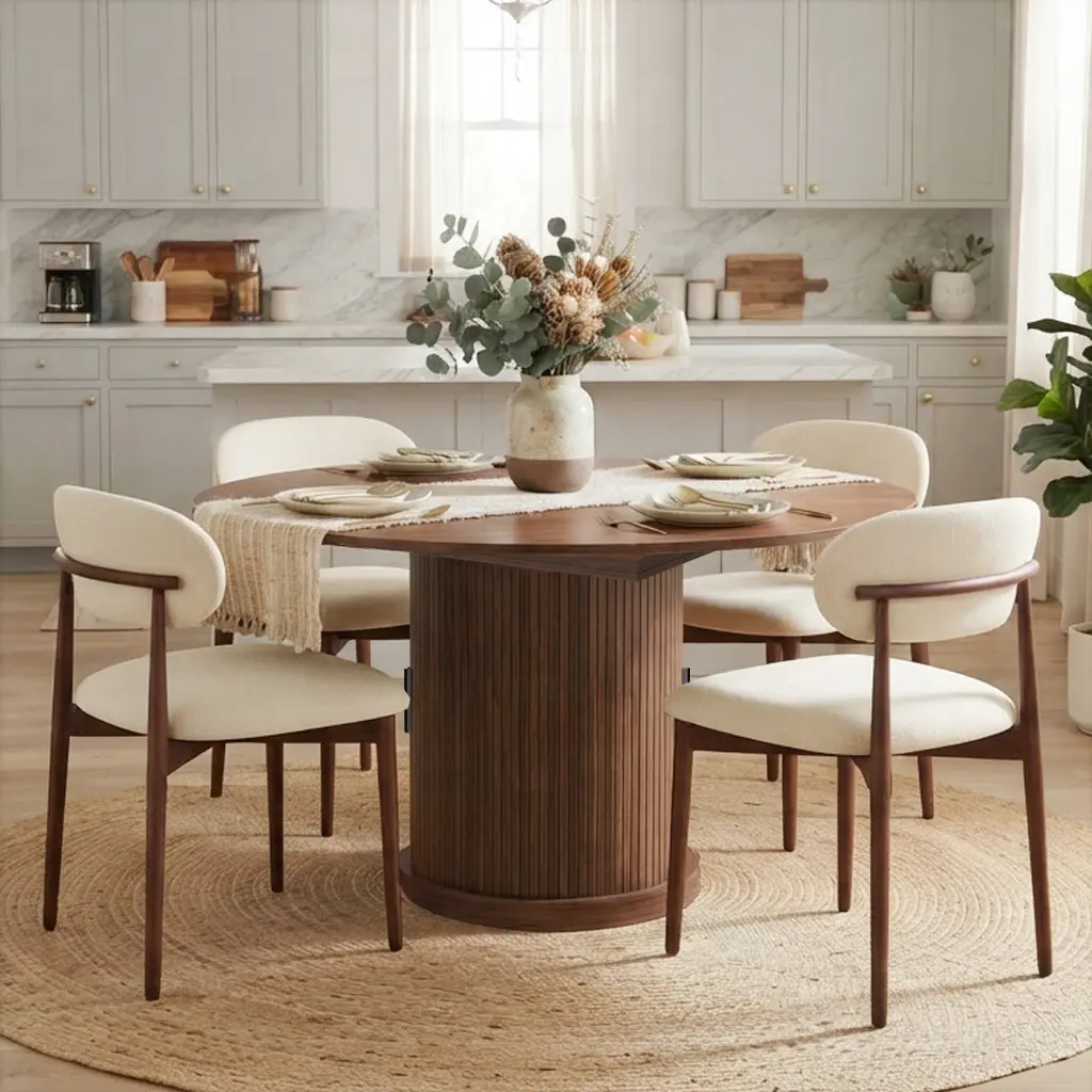 5-Piece Dining Set, Extendable Oval Table with Storage Shelf + 4 Chairs, Space-Saving Kitchen Set for Apartment & Dining Room, Walnut