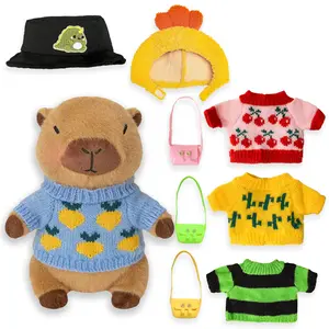 Capybara Plush with 9 pcs Clothes & Accessories, 10.2 in Cute Capybara Stuffed Animal Plush Toys, Little Gifts for Girls Dress Up Dolls
