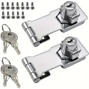 1 set of heavy-duty stainless steel 2-in-1 locking plate, Stainless steel locks, with key lock and door bolt-90-degree rotation locking mechanism, easy to install, suitable for metal/wood cabinets, desks, wardrobes, toolboxes