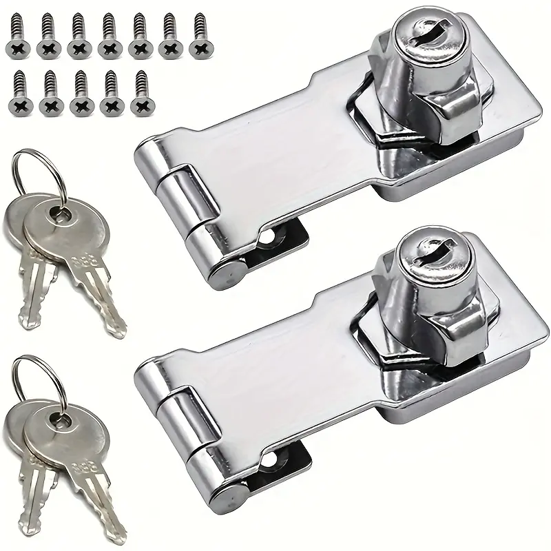 1 set of heavy-duty stainless steel 2-in-1 locking plate, Stainless steel locks, Sturdy Lock, with key lock and door bolt-90-degree rotation locking mechanism, easy to install, suitable for metal/wood cabinets, desks, wardrobes, toolboxes, Door Hardware