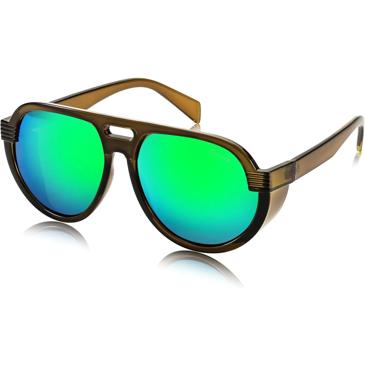 EyeconicFinds Steampunk with Side Shields Aviator Sunglasses for Men Women 80s Retro Flat Top Oversized Polarized Shades B0096