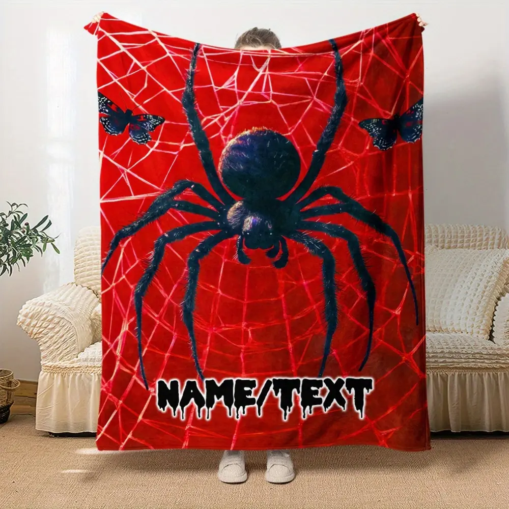 Customized name Cool Spider Blanket - Lightweight flannel home bedding blanket, suitable for sofas, beds, travel, camping, living rooms, offices, sofas, chairs and beds - Soft and warm flannel fabric digital printed blanket