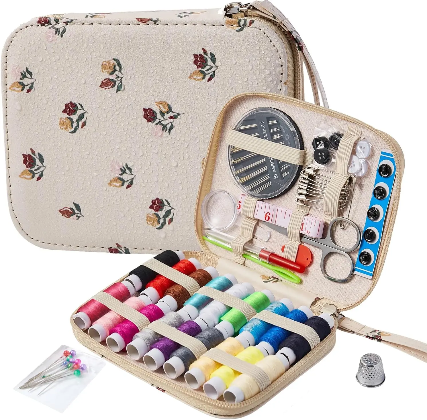 Floral Sewing Kit Printing Sewing Project Kits,Professional Sewing Supplies for Adults, Zipper Sewing  Set, 87 count Travel Sewing Accessory for ,