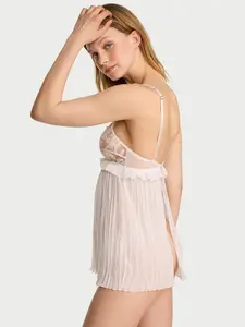 Victoria's Secret Frou Frou Embroidery Pleated Babydoll Set