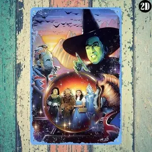 Vintage Aluminum Tin Sign Wizard of Oz Retro Wall Art Hand Drawn Artwork for Home Bar Cafe Bedroom Living Room Halloween Christmas Gift Decor
