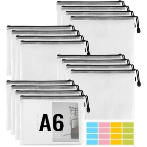 16 Pack A6 Document Bags with Zip, Waterproof Document Bag, Mesh Plastic Zip Bag, Zip Bag, Mesh Bag for File Paper Receipts Cosmetics