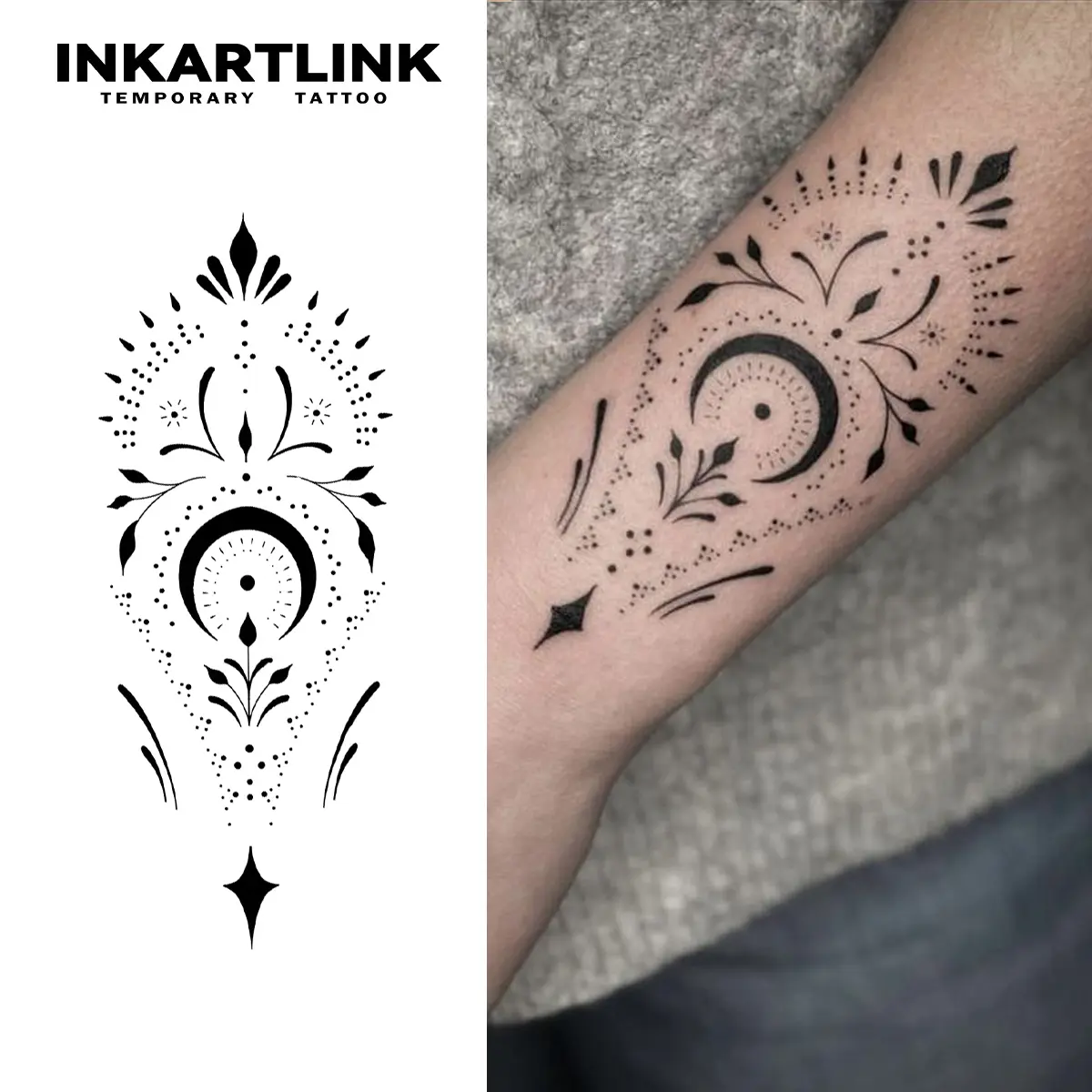 INKARTLINK Tattoo Tech, Henna Series,2 Sheets Medium Semi Permanent Tattoo, Adult Art Design Temporary Tattoos, Lasts 1-2 Weeks, Waterproof, Realistic Look, No Adhesive, No Reflection (Haina Design 6)