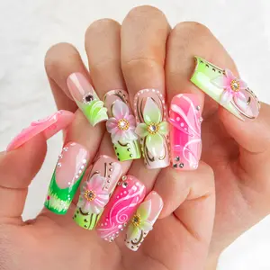 Lovful | Holiday Spring Collection Handmade Acrylic Press On Nails | 10PCS Reusable | Salon Quality Outdoorfun Rhinestone Decorations