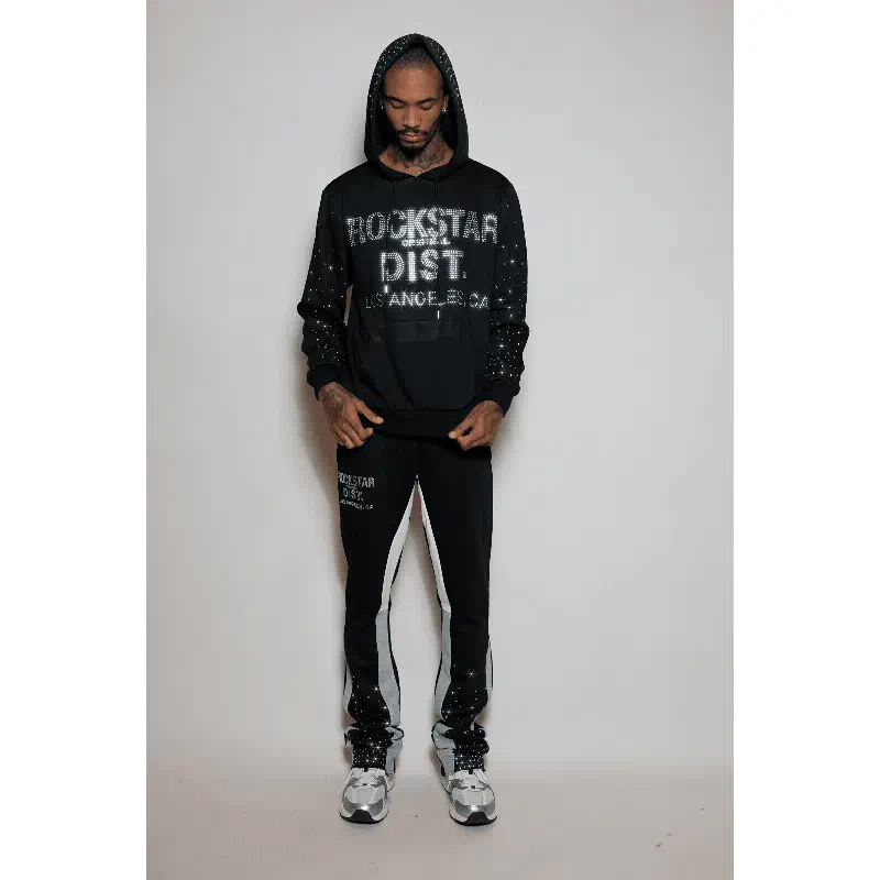 Thryll Black/Clear Rhinestone Hoodie/Stacked Flare Track Set