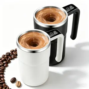 2026 New Electric Coffee Mug with a Built-In Lcd Thermometer, Self-Stirring Magnetic Cup, Electric Self Stirring Mug with Lid for Brewing Coffee, Milk, Cocoa