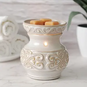 Cream Ceramic Electric Fragrance Warmer - 5 High Compact Design for Wax Melts, Cubes, or Essential Oils, Safe & Efficient Fragrance Diffusion Decor Light