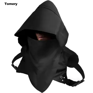 Black Hooded Cloak Scarf - Acrylic Cyberpunk Street Style Costume Accessory with Adjustable Straps, Ideal for Cosplay, Outdoor Adventures, Costumes