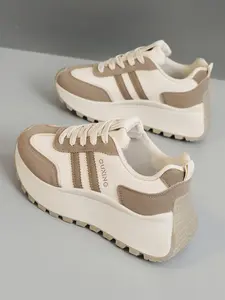 Women's Fashionable Lace Up Platform Thick Sole Sneakers, Casual Comfortable Breathable Sports Shoes, Casual Trainer Shoes, Female All-match Round Toe Chunky Sneakers for Daily Life, Girl, Thick Soled Shoes